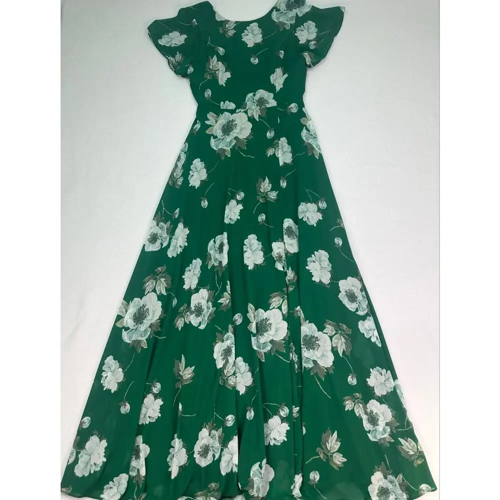 NWOT Lulus Classic Love Green Floral Tie Back Open Back Maxi Dress Size Small - Picture 8 of 13
